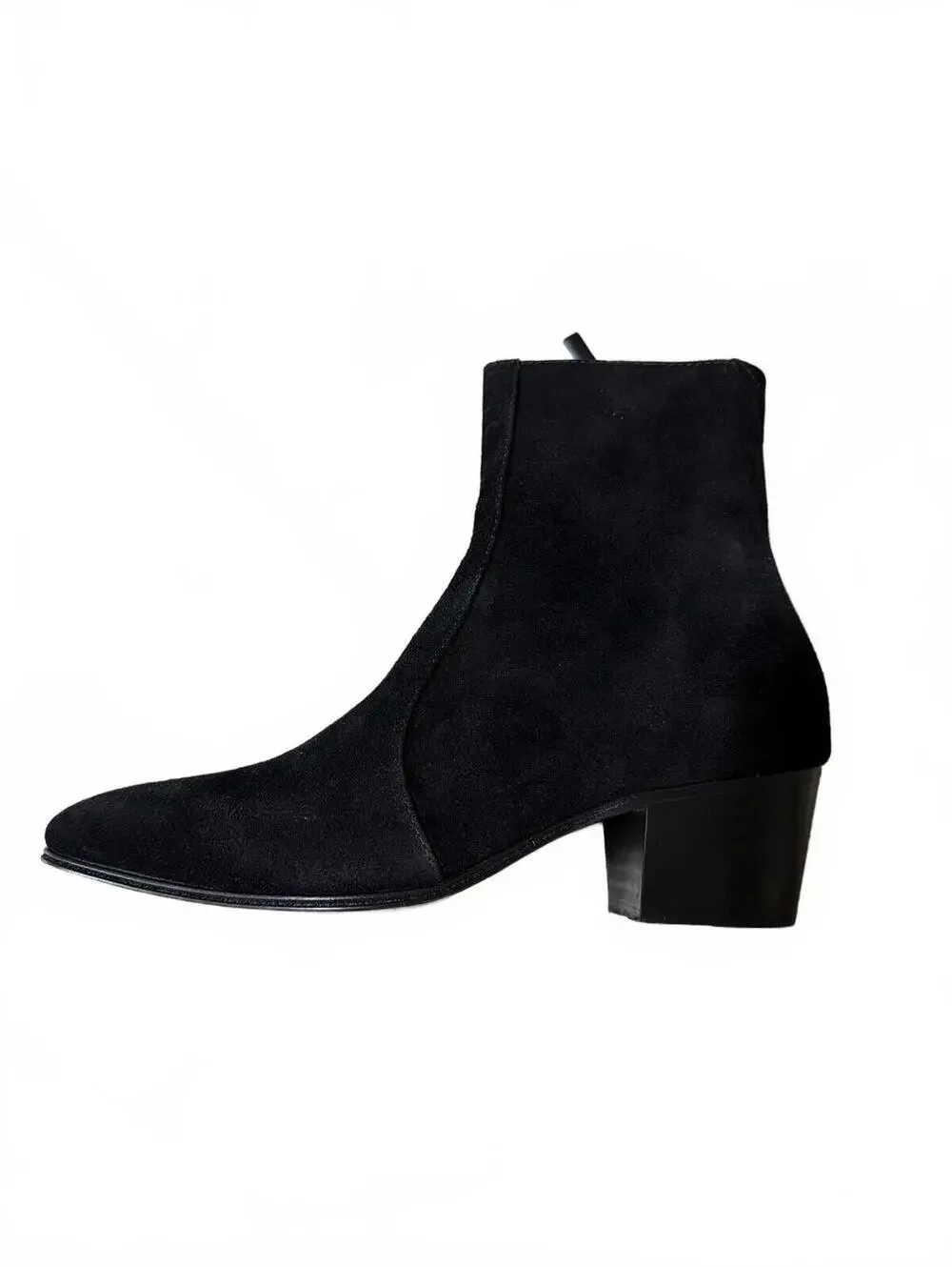 OSSTONE Ankle Boots Chelsea Men Zip-up Suede Casual Heel Shoes JY040-Black-7.5
